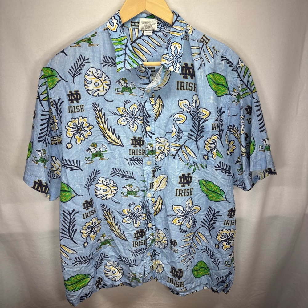 Notre Dame Fighting Irish Hawaiian Button Up Shirt Mens XL Blue‎ Wes and Willy